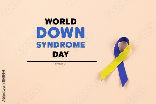 The Blue and yellow ribbon for World Down Syndrome Day