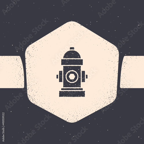 Grunge Fire hydrant icon isolated on grey background. Monochrome vintage drawing. Vector.