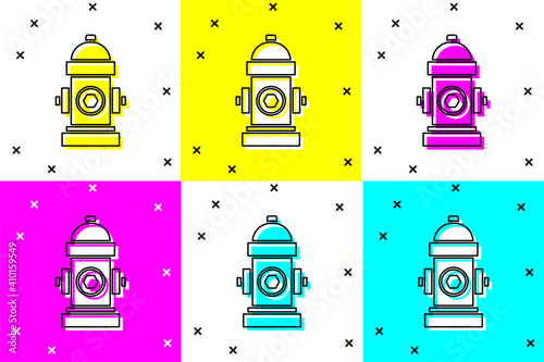 Set Fire hydrant icon isolated on color background. Vector.