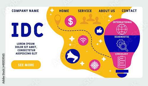 Vector website design template . IDC - International Diagnostic Checklist acronym. business concept background. illustration for website banner, marketing materials, business presentation, online 