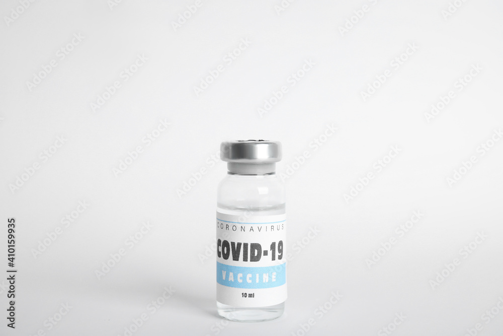 Vial with coronavirus vaccine on white background Vial with coronavirus vaccine on white background