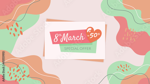 8 March web banner. International women's day web banner. Special offer 8 March banner. Vector. 