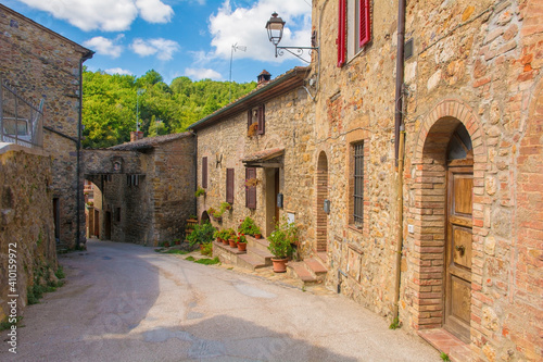 Historic residential buildings in the medieval village of San Lorenzo a Merse near Monticiano in Siena Province, Tuscany, Italy
