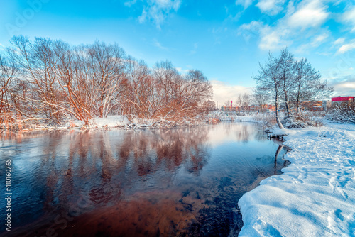 Winter landscape on the river in Reda