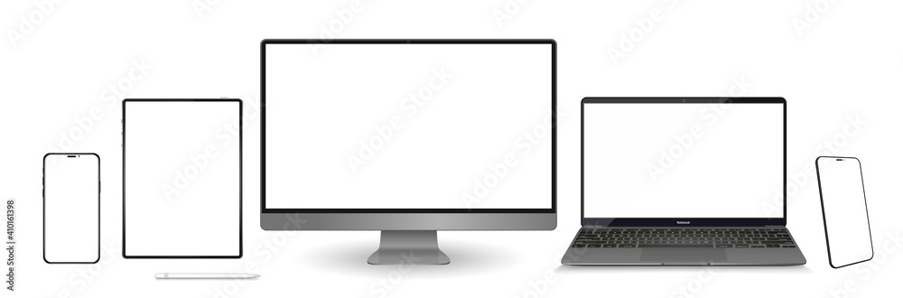 Realistic vector laptop, tablet computer, monitor and mobile phone template Realistic vector laptop, tablet computer, monitor and mobile phone template