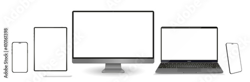 Realistic vector laptop, tablet computer, monitor and mobile phone template