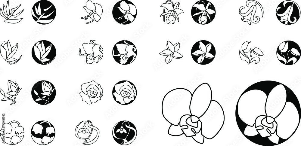 Big set with floral abstract symbols Big set with floral abstract symbols
