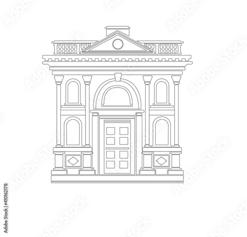 ANCIENT CLASSIC STYLE BUILDING DRAWING WITH ROMAN AND GOTHIC COLUMNS