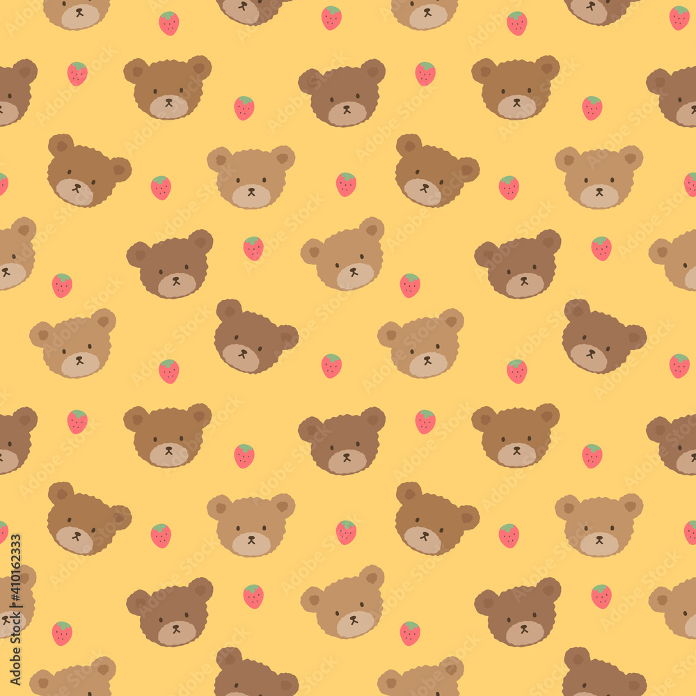 Fototapeta premium Teddy Bear Seamless Pattern Background, Happy cute bear, Cartoon Panda Bears Vector illustration for kids forest background with dots