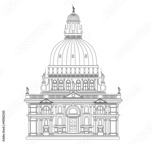 ANCIENT CLASSIC STYLE BUILDING DRAWING WITH ROMAN AND GOTHIC COLUMNS