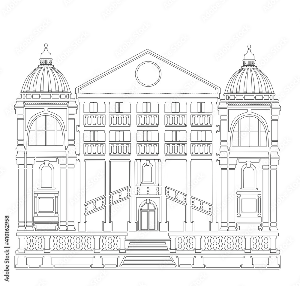 ANCIENT CLASSIC STYLE BUILDING DRAWING WITH ROMAN AND GOTHIC COLUMNS