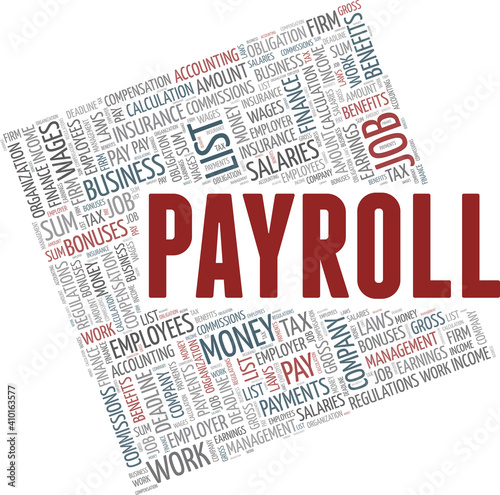 Payroll vector illustration word cloud isolated on a white background.