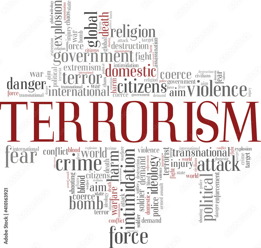 Fototapeta premium Terrorism vector illustration word cloud isolated on a white background.