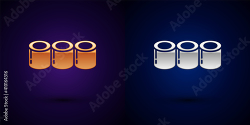 Gold and silver Sushi icon isolated on black background. Traditional Japanese food. Vector.