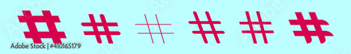 set of hash tag cartoon icon design template with various models. vector illustration isolated on blue background