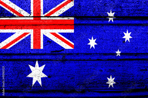 National flag of Heard Island and McDonald Islands, abbreviated with hm; a realistic 3d image of the national symbol from an independent country painted on a wooden wall photo