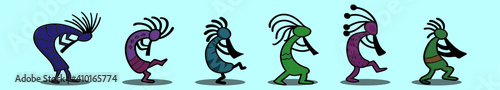 set of kokopelli cartoon icon design template with various models. vector illustration isolated on blue background photo