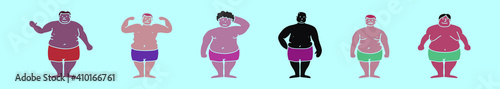set of fat guy cartoon icon design template with various models. vector illustration isolated on blue background