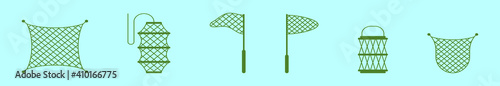 set of fishing net cartoon icon design template with various models. vector illustration isolated on black background