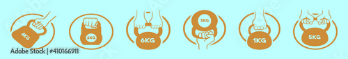 set of kettle bell cartoon icon design template with various models. vector illustration isolated on blue background