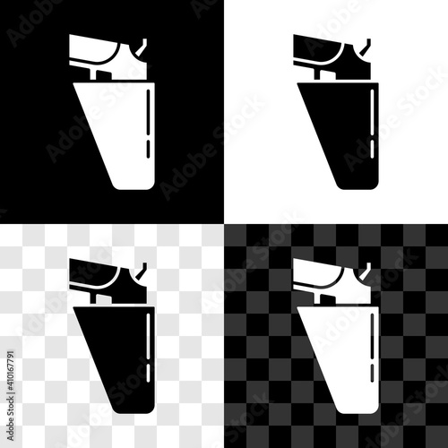 Set Revolver gun in holster icon isolated on black and white, transparent background. Vector.