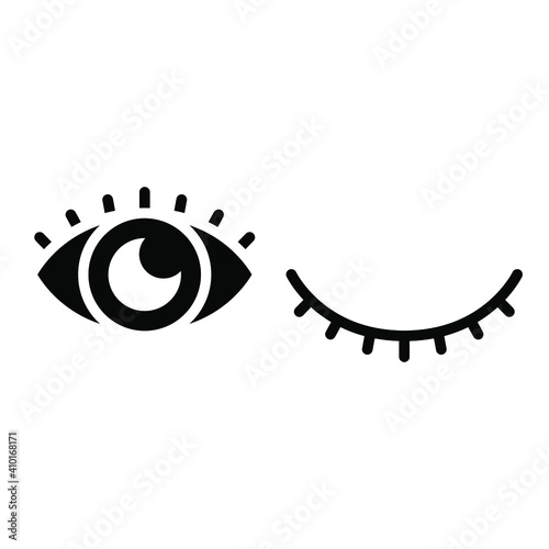 Eye icon. Simple solid style for web and app. Human eye anatomy. Open and winking eyes on white background Business concepts eyesight pictogram vector illustration. EPS 10