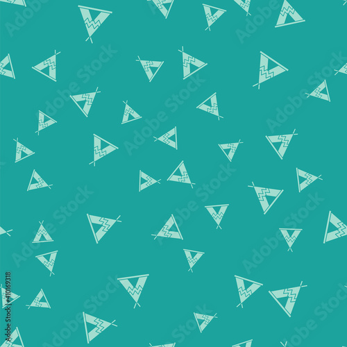 Green Traditional indian teepee or wigwam icon isolated seamless pattern on green background. Indian tent. Vector.