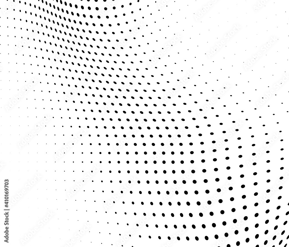 The halftone texture is monochrome. Chaotic waves of black dots on a white background The halftone texture is monochrome. Chaotic waves of black dots on a white background