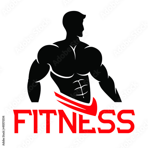 Fitness. Signboard for fitness club. Bodybuilder vector illustration.  Bodybuilding logo or banner