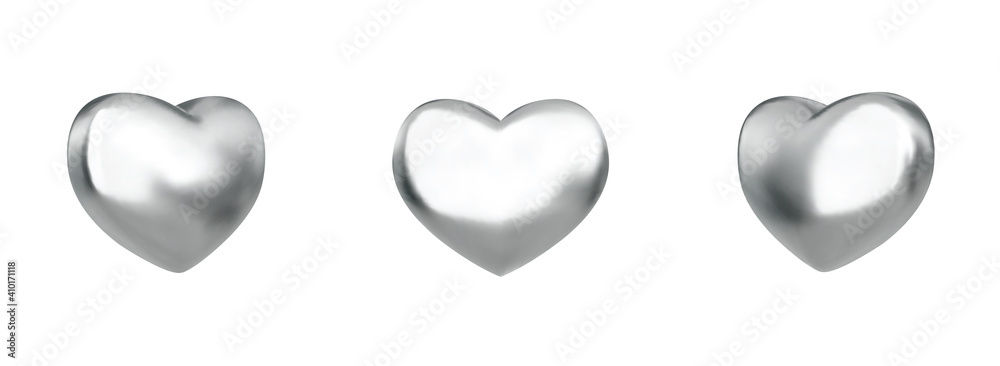 Vector 3d metallic heart. Realistic glossy silver 3d hearts set. Vector 3d metallic heart. Realistic glossy silver 3d hearts set.