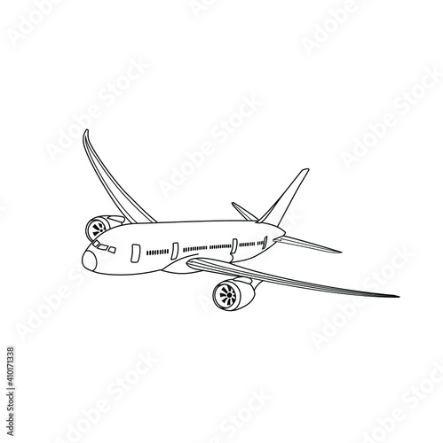 Boing 787 Airplane line sketch vector