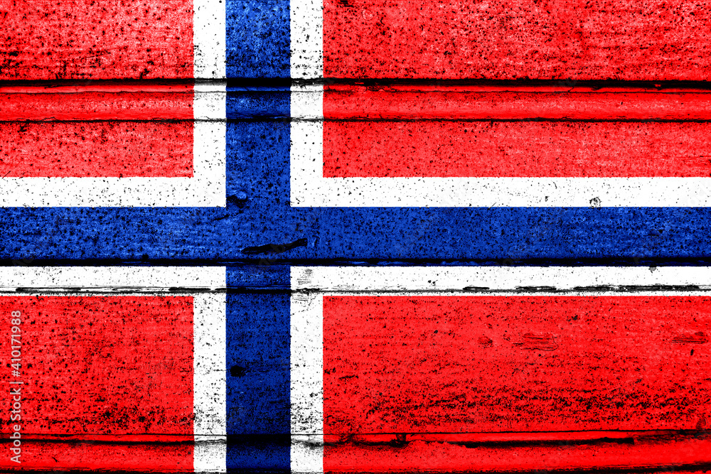 Fototapeta premium National flag of Norway, abbreviated with no; a realistic 3d image of the national symbol from an independent country painted on a wooden wall