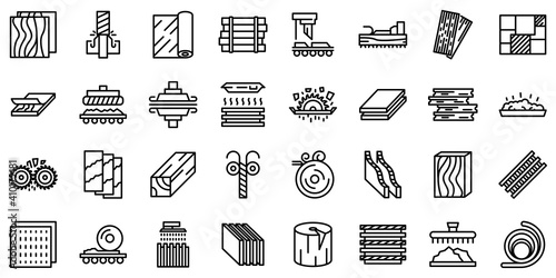 Plywood icons set. Outline set of plywood vector icons for web design isolated on white background
