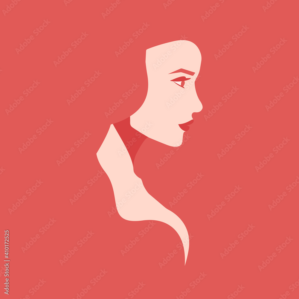 Silhouette of a woman. A girl on a pink background in profile. The concept of femininity, self-care and body care. Illustration for Women's Day. Colorful vector greeting card in flat style.