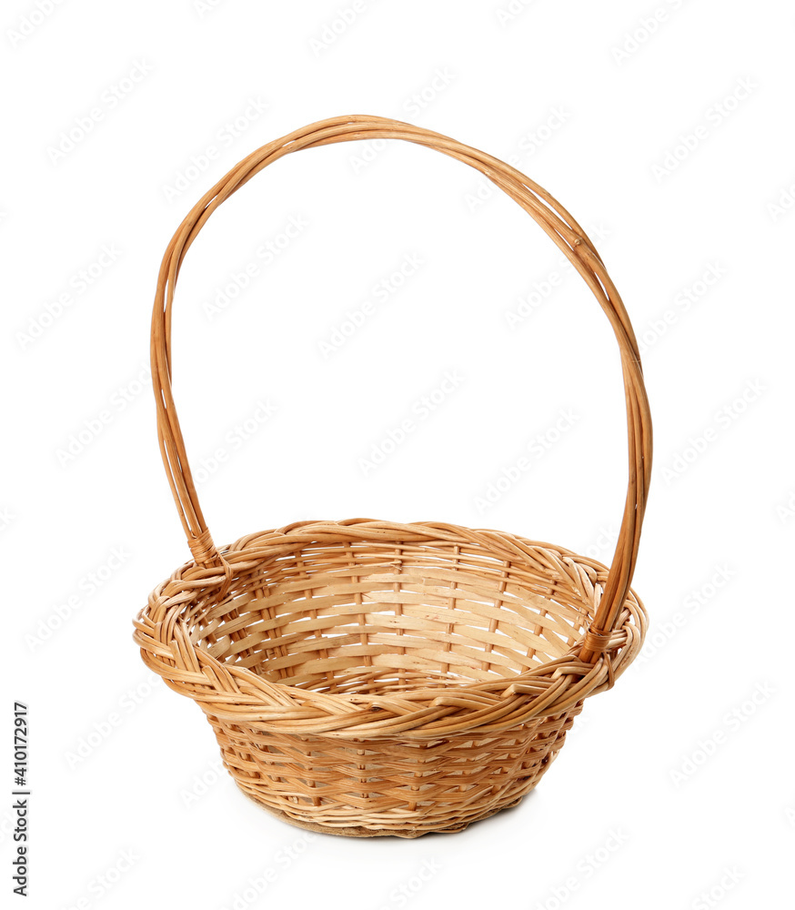 Empty wicker basket isolated on white. Easter item