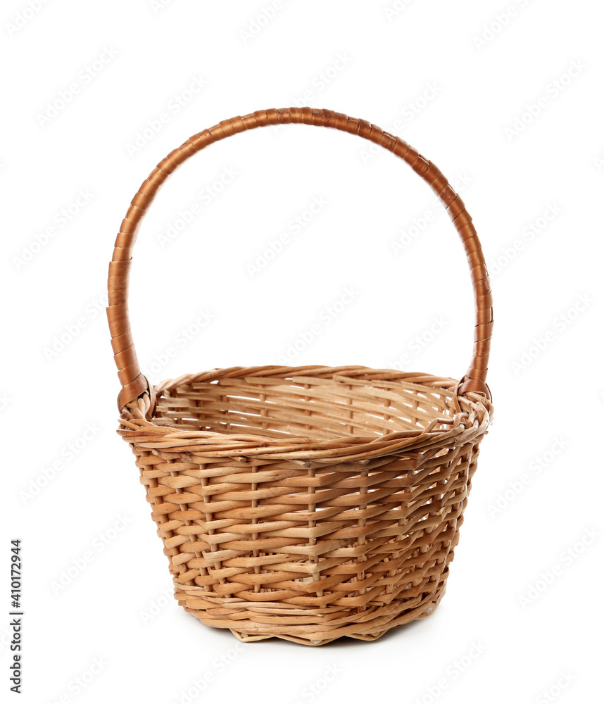 Empty wicker basket isolated on white. Easter item Empty wicker basket isolated on white. Easter item