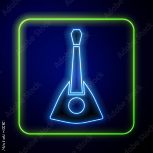 Glowing neon Musical instrument balalaika icon isolated on blue background. Vector.