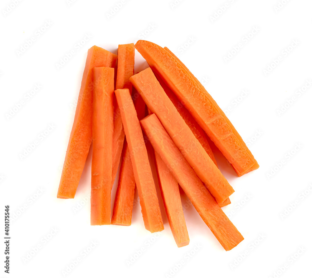 chopped carrot isolated on white background