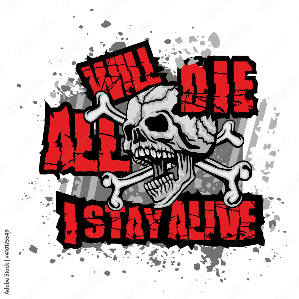 Plakat aggressive emblem with skull,grunge vintage design t shirts