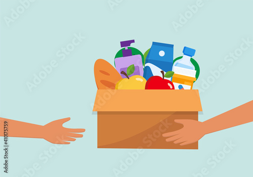 charity donation box with food, humanitarian support vector illustration design
