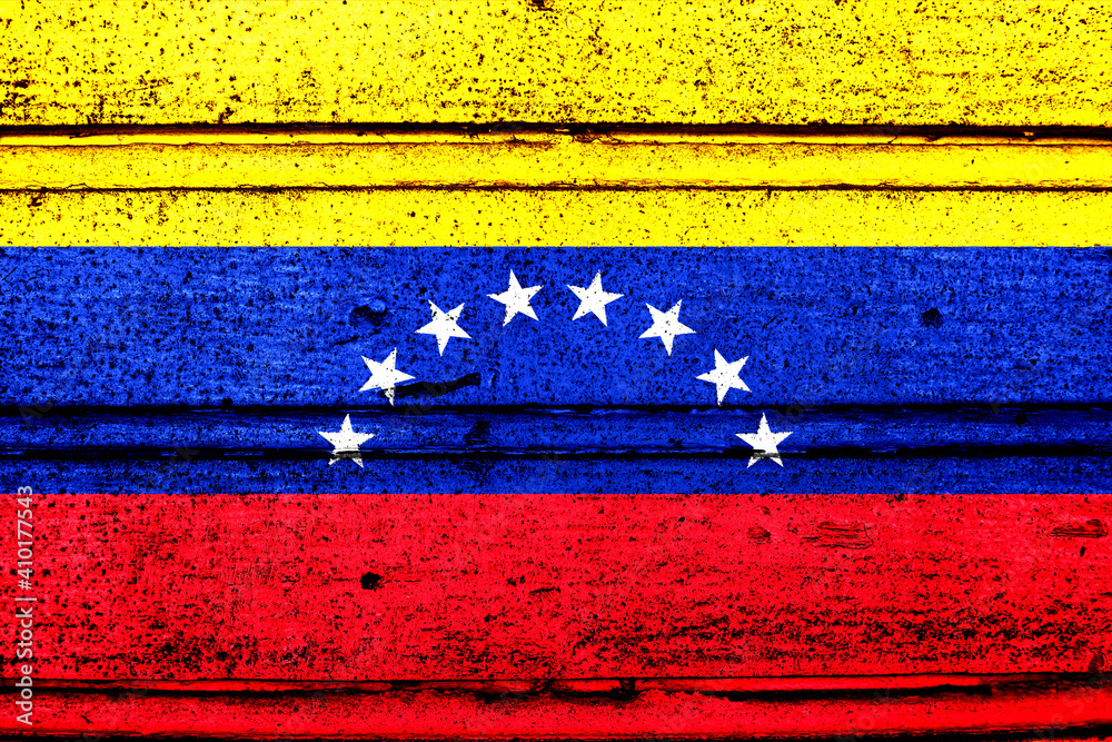 National flag of Venezuela, abbreviated with ve; a realistic 3d image of the national symbol from an independent country painted on a wooden wall