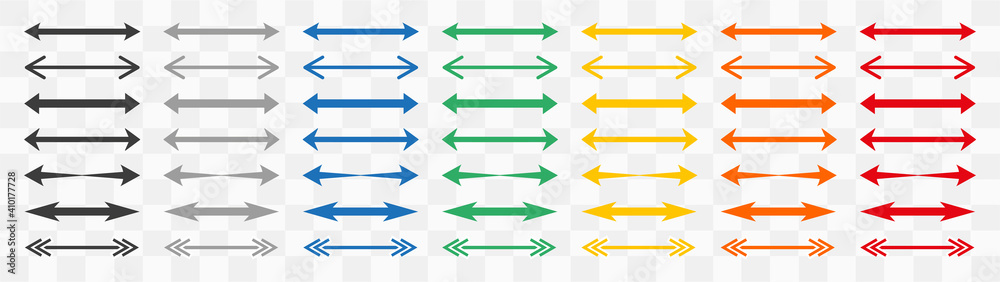 Set of colour double arrows. Double arrow icon, two side symbol, double arrow logo concept. Set of colour double arrows. Double arrow icon, two side symbol, double arrow logo concept.