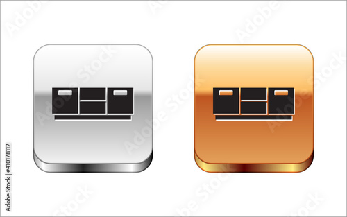 Black Furniture nightstand icon isolated on white background. Silver and gold square buttons. Vector.