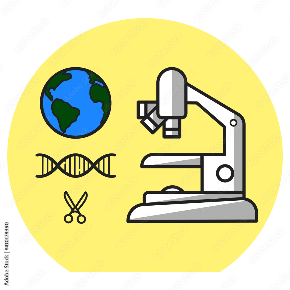 Vector of a research microscope and gene editing in a global scale Vector of a research microscope and gene editing in a global scale
