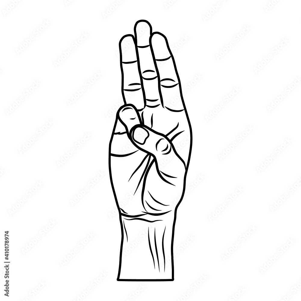Vector of a drawing of hand gesture three fingers signaling resistance