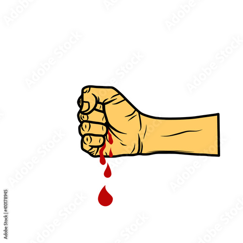 Vector of a clenched fist with blood drops isolated on white background