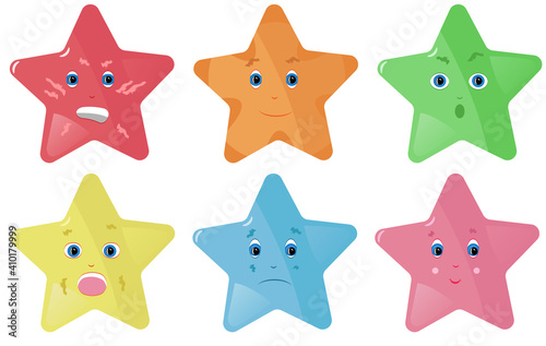 Six stars with different emotions