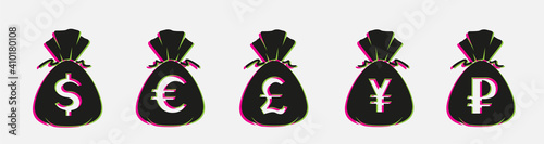money pay glitch sign symbol set