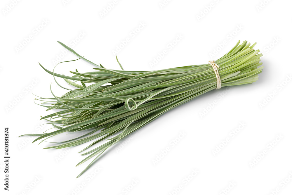 Single bunch of fresh wild garlic isolated on white background Single bunch of fresh wild garlic isolated on white background