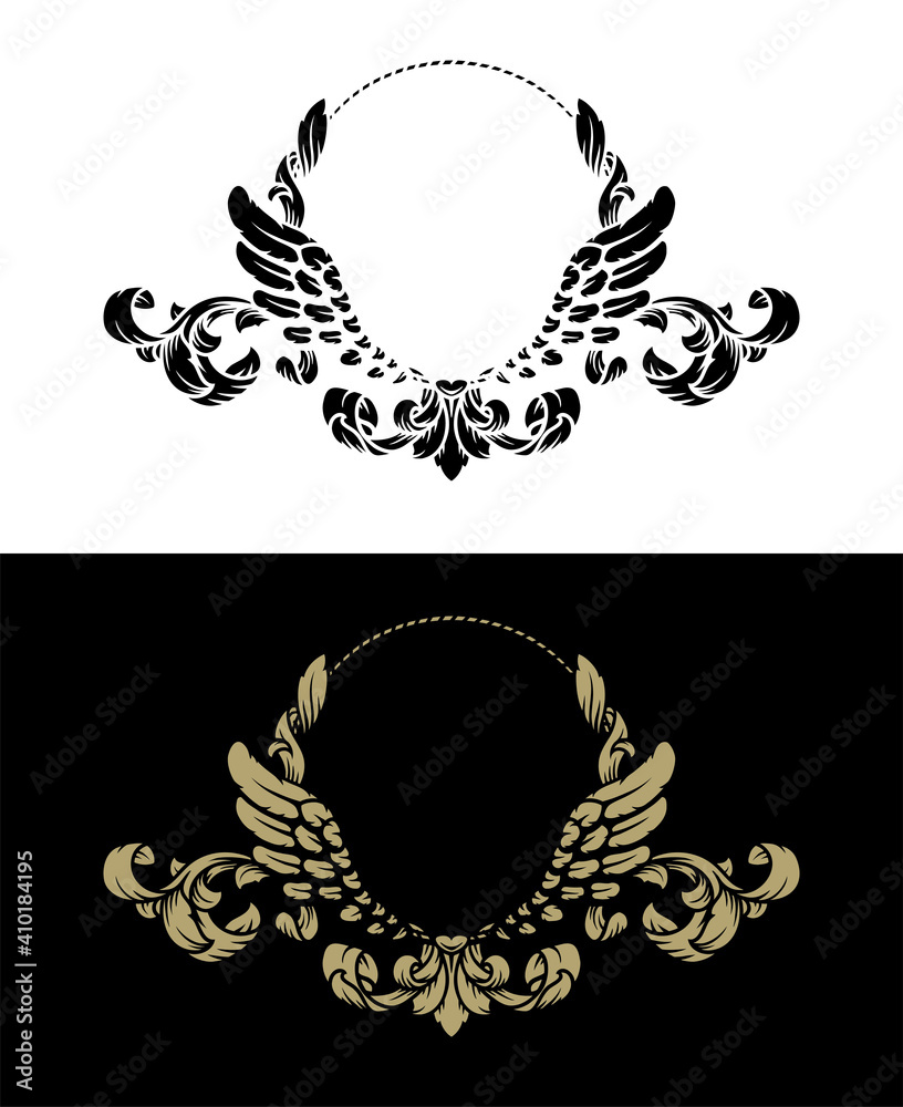 Frame with vintage pattern and angel wings. Two options. Vector ...